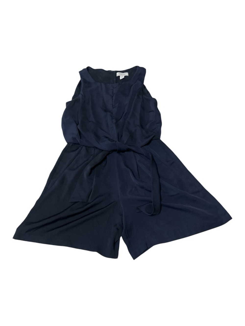 Calvin Klein Navy Sleeveless Tie-Waist Romper Cut Out Front With Slit Open Back